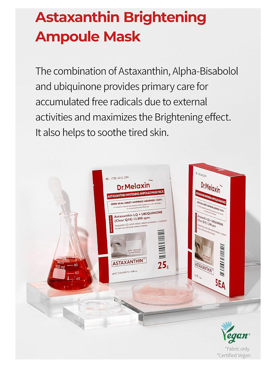 Dr.Melaxin Astaxanthin Whitening Ampoule Mask Pack 25g 1Pcs, 1Box(5Pcs)