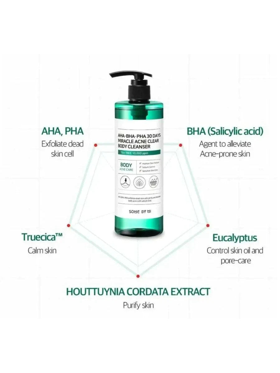 SOME BY MI AHA BHA PHA 30 Days Miracle Acne Clear Body Cleanser - 13.5Oz, 400ml